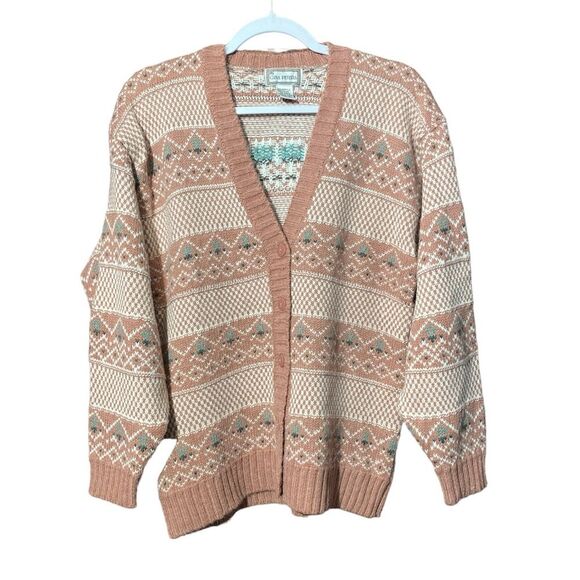 Vintage 1980's Gina Peters Knitted Geometric Pattern Cardigan Sweater Women's M - Picture 2 of 12